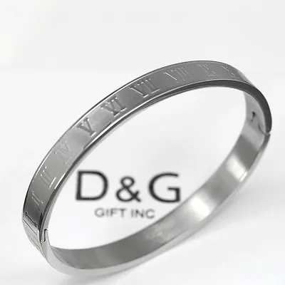 DG Men's 7 Stainless Steel 8mm DesignRoman NumeralBangle Bracelet Unisex + Box • $14.99