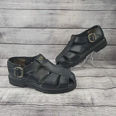 Vintage Y2K Lugz Men's Black Leather Sahara Sandals Size 9 • $80