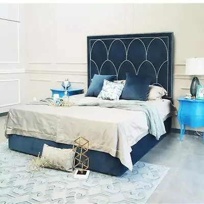 Beds Modern Design Velvet Metal Double Marriage Sleep Room Hotel Blue Colour New • £2927.29