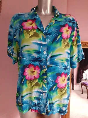 *ERENA* Ladies Hawaiian  Sailing Boat Floral Short Sleeved Summer Shirt • £4.99