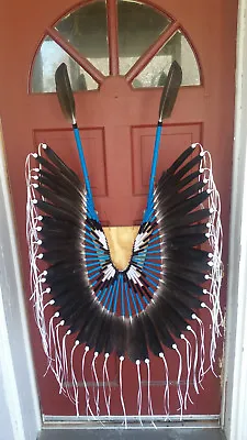 Native American Style Bustle Regalia Pow-Wow Blue Black & White  • $375