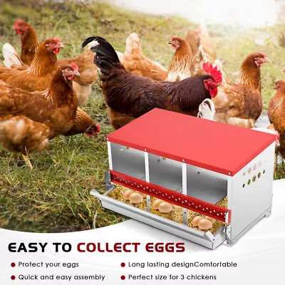 3 Hole Chicken Nesting Boxes Metal Chicken Egg Laying Nest Box With Perch Set • $96.16