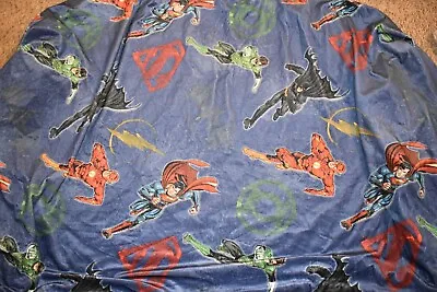 K6 JUSTICE LEAGUE Superman Batman Twin Size Plush Velour Fitted Bed Sheet • $29.99