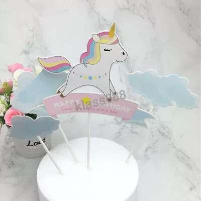 1 Set Rainbow Unicorn Cake Topper Decor Baby Shower Kids Birthday Party Supply • $9.68