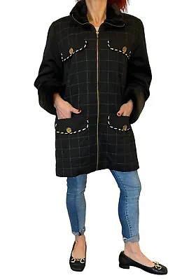 Vintage Maximilian (bloomingdales) Fur Collar Cuff  Black Grid Wool Line Coat M • $269.99
