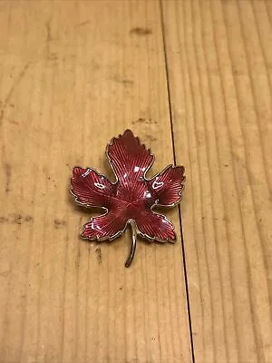 Vintage Gold Tone Red Enamel Maple Leaf Leaves Veins Brooch Pin  2  Bougie Fun • $14.99