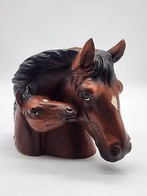 ARDCO Dallas Japan 6 1/4” Vintage Brown Horse Head Mare And Foal Planter Vase • $35