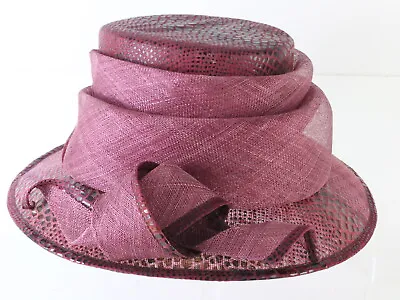 Marzi Of Italy Ladies Burgundy Natural Straw Hat W/ Ribbon 7 56cm • $151.25