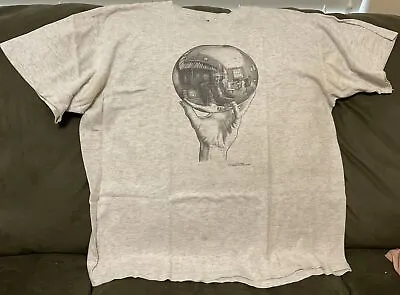 M.C. Escher Gray XL Andazia T-shirt 1991 Reflecting Sphere Hand Self Portrait • $49