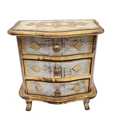 Vintage Japan Wood Jewelry Box Gold Regency Distressed Chest Of Drawers 8.5   • $29.99