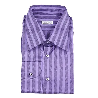 Zilli Slim-Fit Violet Purple Stripe Print Luxury Silk Dress Shirt 17 (Eu 43) NWT • $495