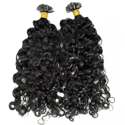 U Tip In Human Hair Extensions Malaysian Remy Curly Hair 100 Strands Black • $92