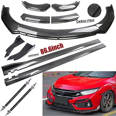 For Honda Civic Hatchback Fiber Front Bumper Lip Spoiler 86.6  Side/ Skirt Kit • $159.99