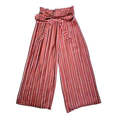 LOVE VINTAGE Orange Small Striped Wide Leg Culotte High Rise Flowy Capri Pants • $16