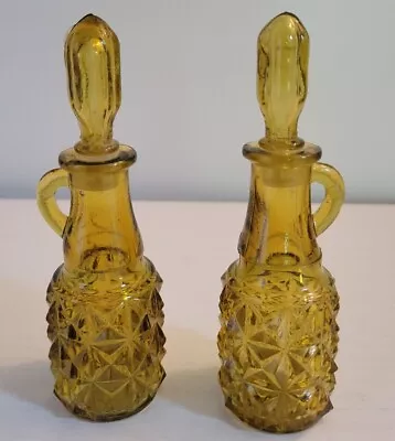 Vintage 2 Piece Set Of Miniature Amber Colored Glass Bottles For Oil &  Vinegar  • $24