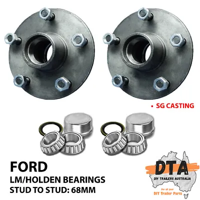 Trailer Hubs 5 Stud Ford Trailer Lazy Hubs Kit With Holden Bearings (LM) SG Cast • $69.95