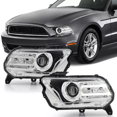 For 10-12 Ford Mustang [HALOGEN MODEL] Chrome Projector Headlight Front Lamp SET • $242.17