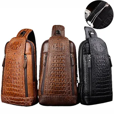 Crocodile Pattern Leather Sling Bag For Men Travel Crossbody Shoulder Daypack US • $24.69