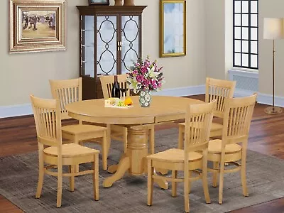 7pc Oval Dinette Kitchen Dining Room Set Table W/ 6 Wood Seat Chairs Light Oak • $995