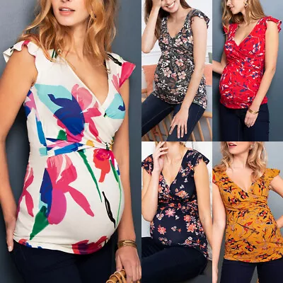 Women Maternity Pregnant T-Shirt Breastfeeding Nursing Short Sleeve Tee Tops US • $17.09