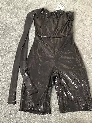 £12 • Buy *new Designer Lasula Boutique Black Sequin Strapless Cropped Jumpsuit Size 8*