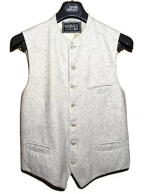 Gianni Versace Vintage 100% Wool Mao Collar Vest Men Gilet Gold Back 7 Buttons  • $114.80