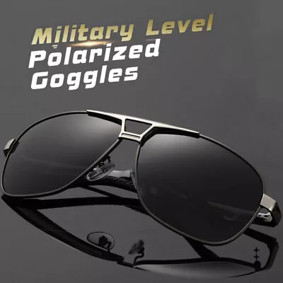 Mens Polarized Sunglasses Classic Black Pilot Style Sun Glasses UV400 Protection • £7.49