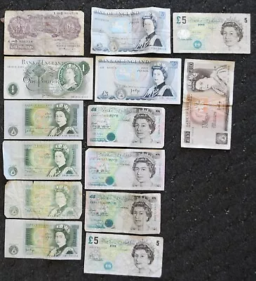 14 Great Britain Banknotes 10 Shillings 1 5 10 Pound 50 Pounds Total • $89.99