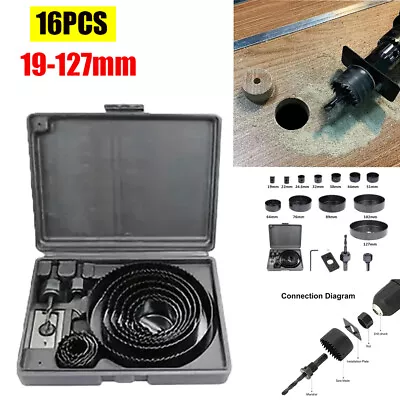 16X Portable Hole Saw Kit 19-127mm Circular Round Cutting Sawing Set Wood Metal • £7.83