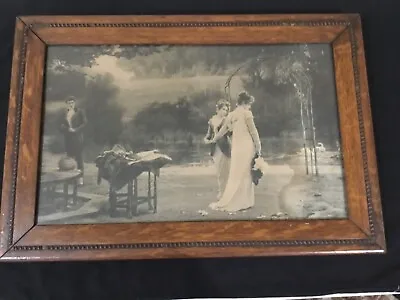 Vtg Antique  The Peace Maker  Print In A Tiger Oak Wood Picture Frame 15 X 22 • $38