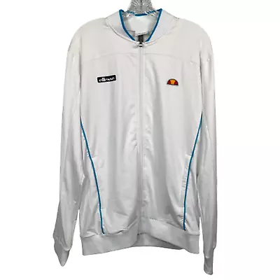 Ellesse Jacket Mens Sz L White Blue Track Tennis Full Zip Logo Stretch Knit • $40.25