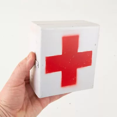 Vintage White Metal Medicine Cabinet Small Wall Cabinet Red Cross First Aid Kit • $52