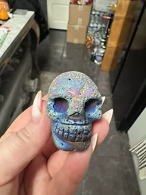 Aura Rainbow Lava Stone Crystal Skull Healing Calming Goth Home Decor Ornament • £0.99