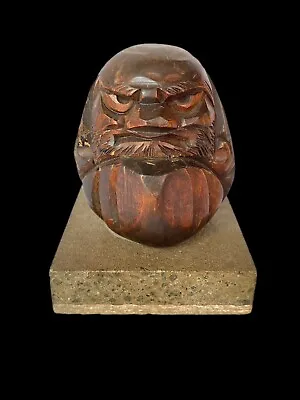 £55 • Buy Superb Japanese Carved Wooden Daruma Monk Doll On Stone Plinth Folk Art Patina