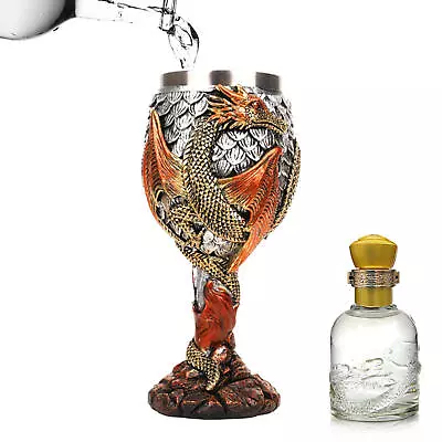 Stainless Steel Medieval Dragons Wine Goblets Chalice Daily Drinking Party Decor • $38.56