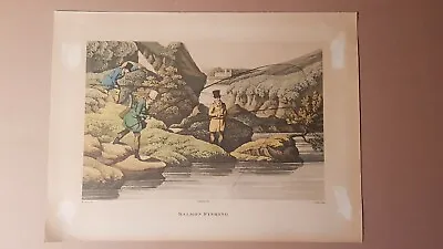 200 Y/o  Salmon Fishing  Genuine Antique Fishing Print C1820 . H.Alken I.Clark • £10