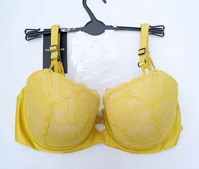 M & S Autograph  Padded Balcony Bra Graphic Floral Lace Yellow Marks Spencer • £9.99