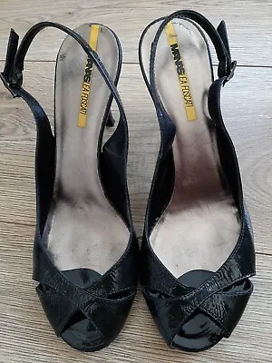 Manas Lea Foscati Patent Leather Slingback Peep Toe Sandals Heels Size 4 • £30