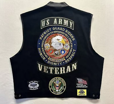 Motorcycle Vest Mens XXXXL Black US Army Veteran Patch Logo Military Biker Adult • $149.98