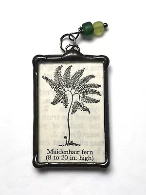 Maidenhair Fern Pendant Mirror Back Lipstick Vtg Dictionary W/ Beads • $9