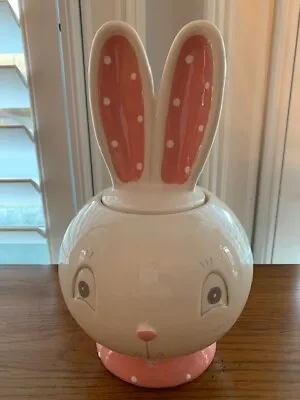 Johanna Parker Transpac Easter Bunny Rabbit Ceramic Cookie Jar Pink White NEW • $19.99