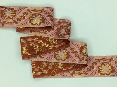 £3.65 • Buy 3 METRES Pink And Gold Wide Embroidered Jacquard Woven Ribbon Trim Braid 47mm
