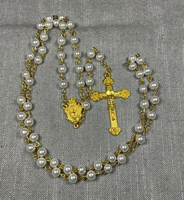 Vintage Rosary White Pearl Color Beads Christian H73 • $19.99
