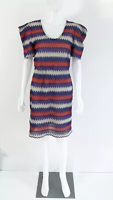 KUWAII Size L Stripe Knit Statement Shoulder Dress • $35