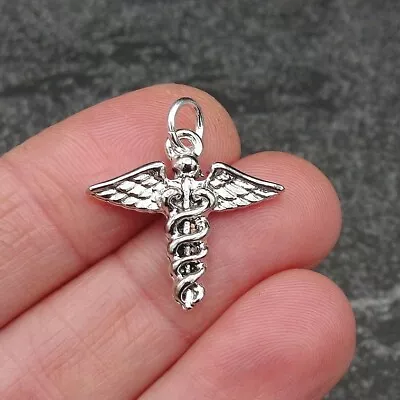 Silver Medical Caduceus Charm - Medical Symbol Charm - Doctor Nurse Charm Gift • $10.95