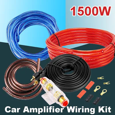 8GA Car Amplifier Wiring Kit Audio Subwoofer AMP RCA Power Cable AGU FUSE 1500W • £7.49