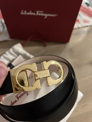 Salvatore Ferragamo Womens Reversible Belt 85 Pink Lemonade / Black • $210