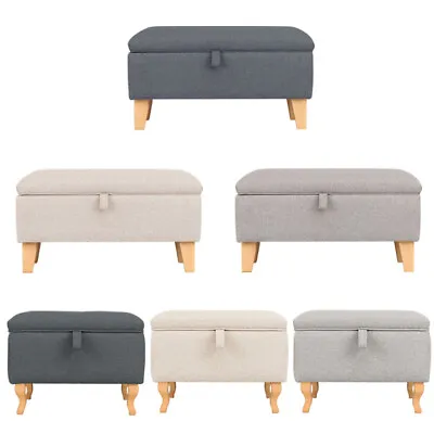 Chest Storage Footstool Coffee Table Stand Linen Seat Chair Case Solid Wood Legs • £58.95