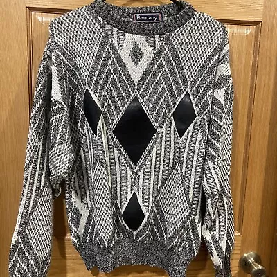 Vintage Barnaby Sweater Men’s Large With Leather Diamond Accents Black & White L • $19