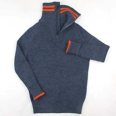DEVOLD VARDE SUBSEA Men's Blue 100% Wool Zip Roll Neck Jumper Sweater Pullover S • $66.20